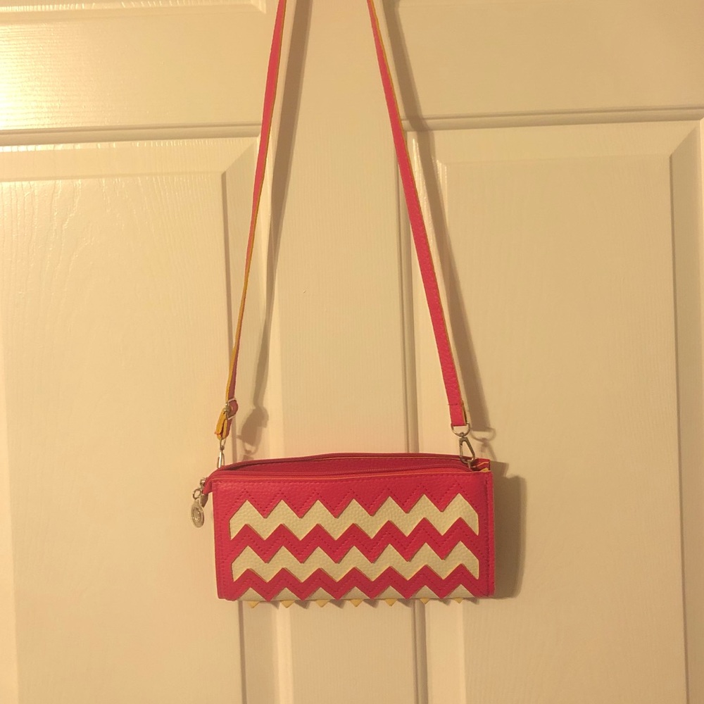 Pink chevron cross body purse